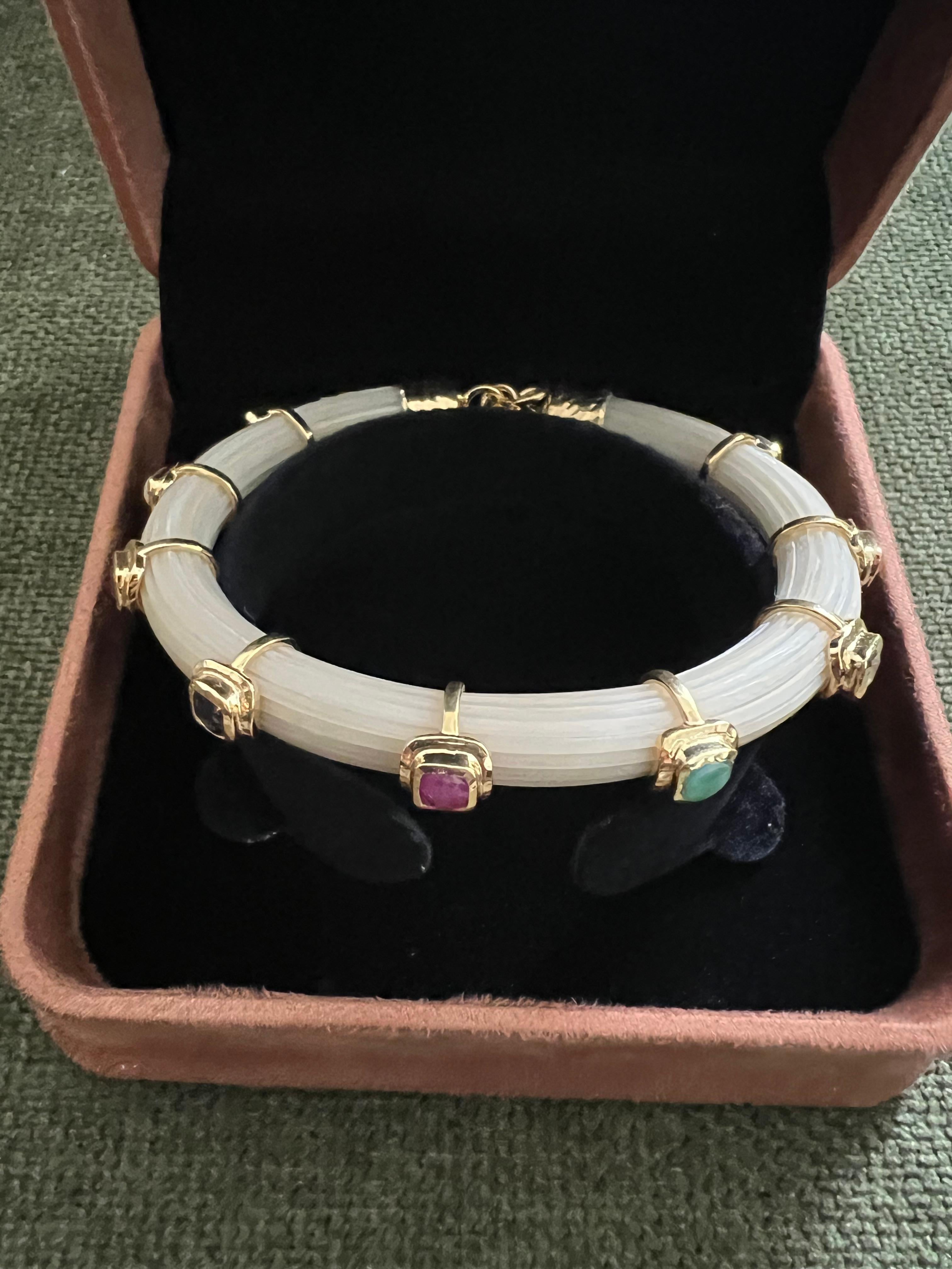 Bochic “Capri” Ruby & Multi Color Sapphire Bangle Set In 18K Gold & Silver For Sale 4