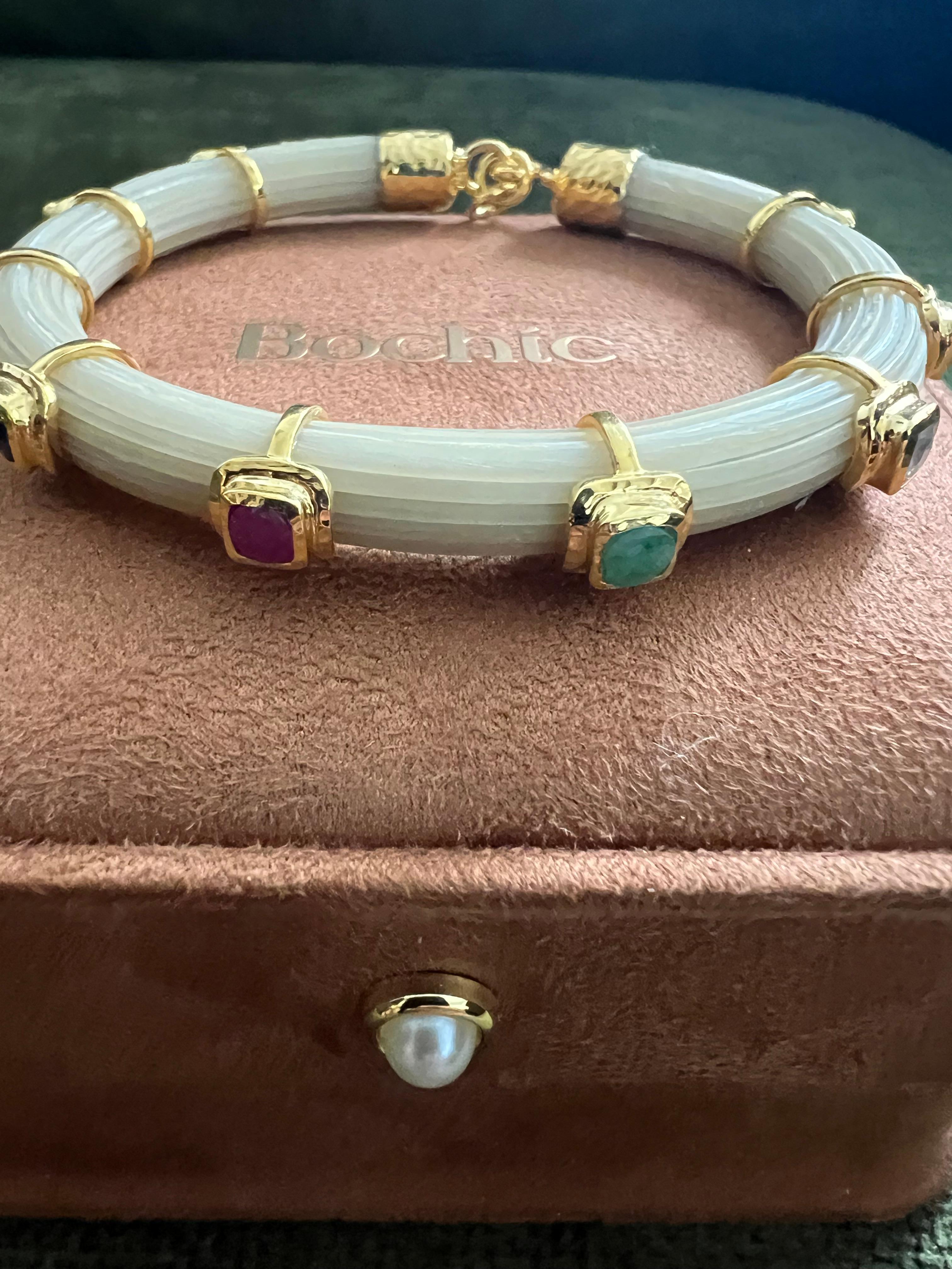 Bochic “Capri” Ruby & Multi Color Sapphire Bangle Set In 18K Gold & Silver For Sale 6