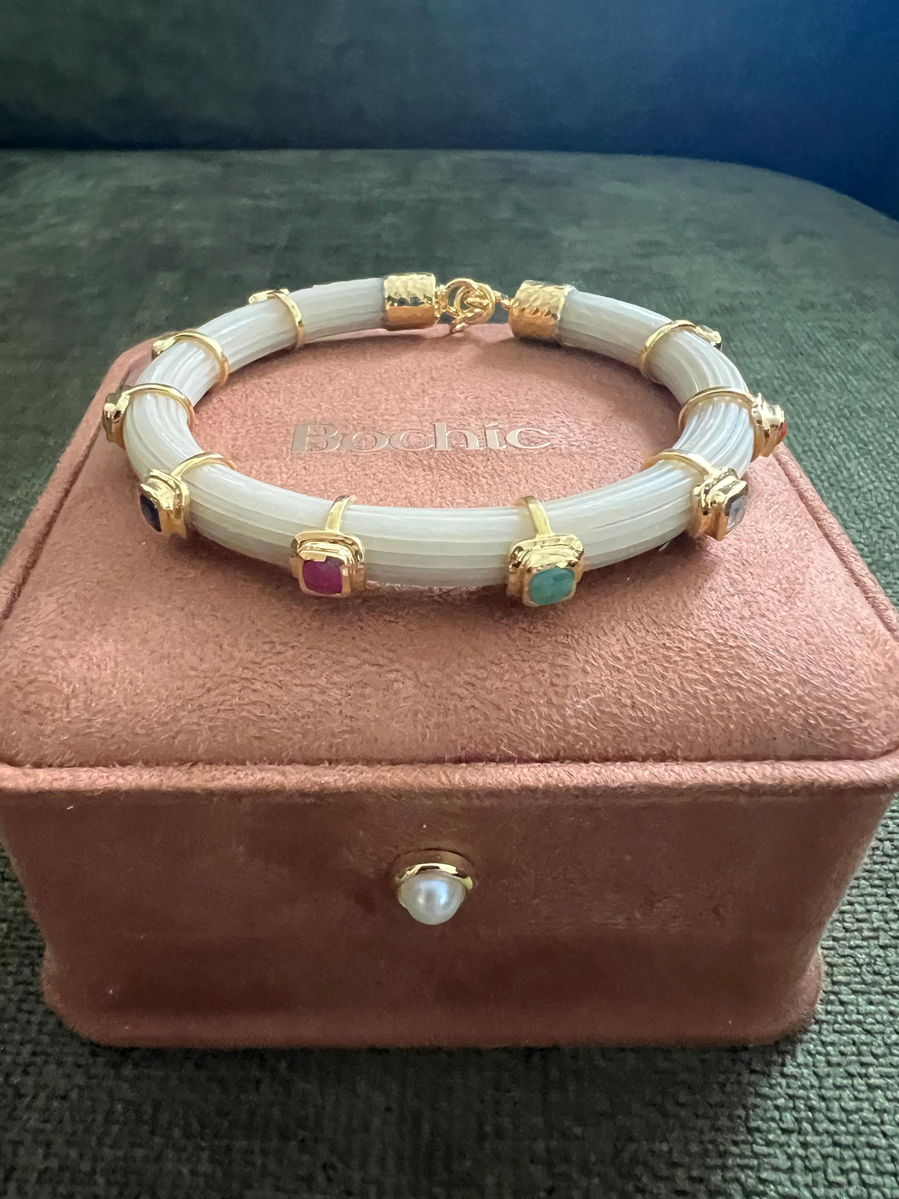 Bochic “Capri” Ruby & Multi Color Sapphire Bangle Set In 18K Gold & Silver For Sale 7