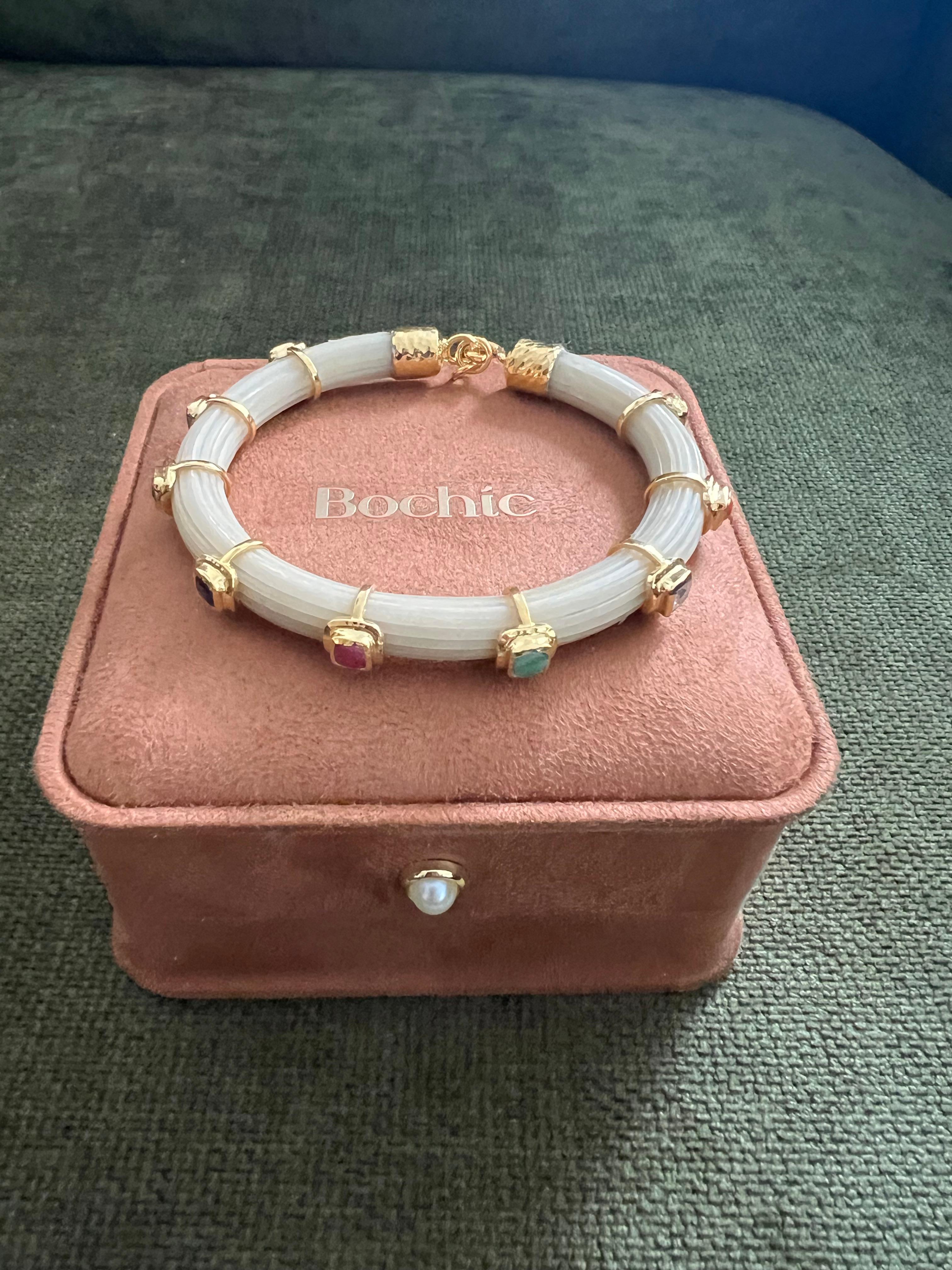 Bochic “Capri” Ruby & Multi Color Sapphire Bangle Set In 18K Gold & Silver For Sale 8