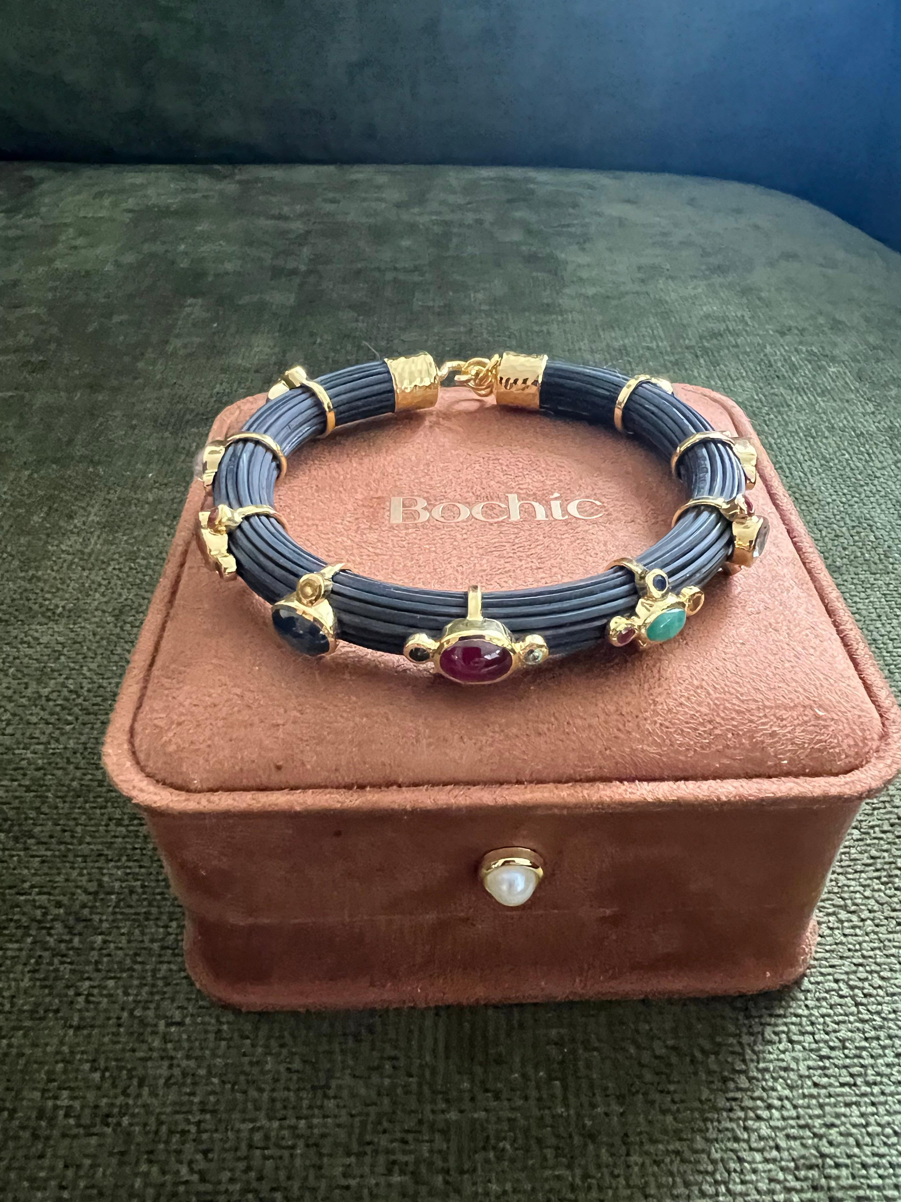 Bochic “Capri” Ruby & Multi Color Sapphire Bangle Set In 18K Gold & Silver For Sale 8