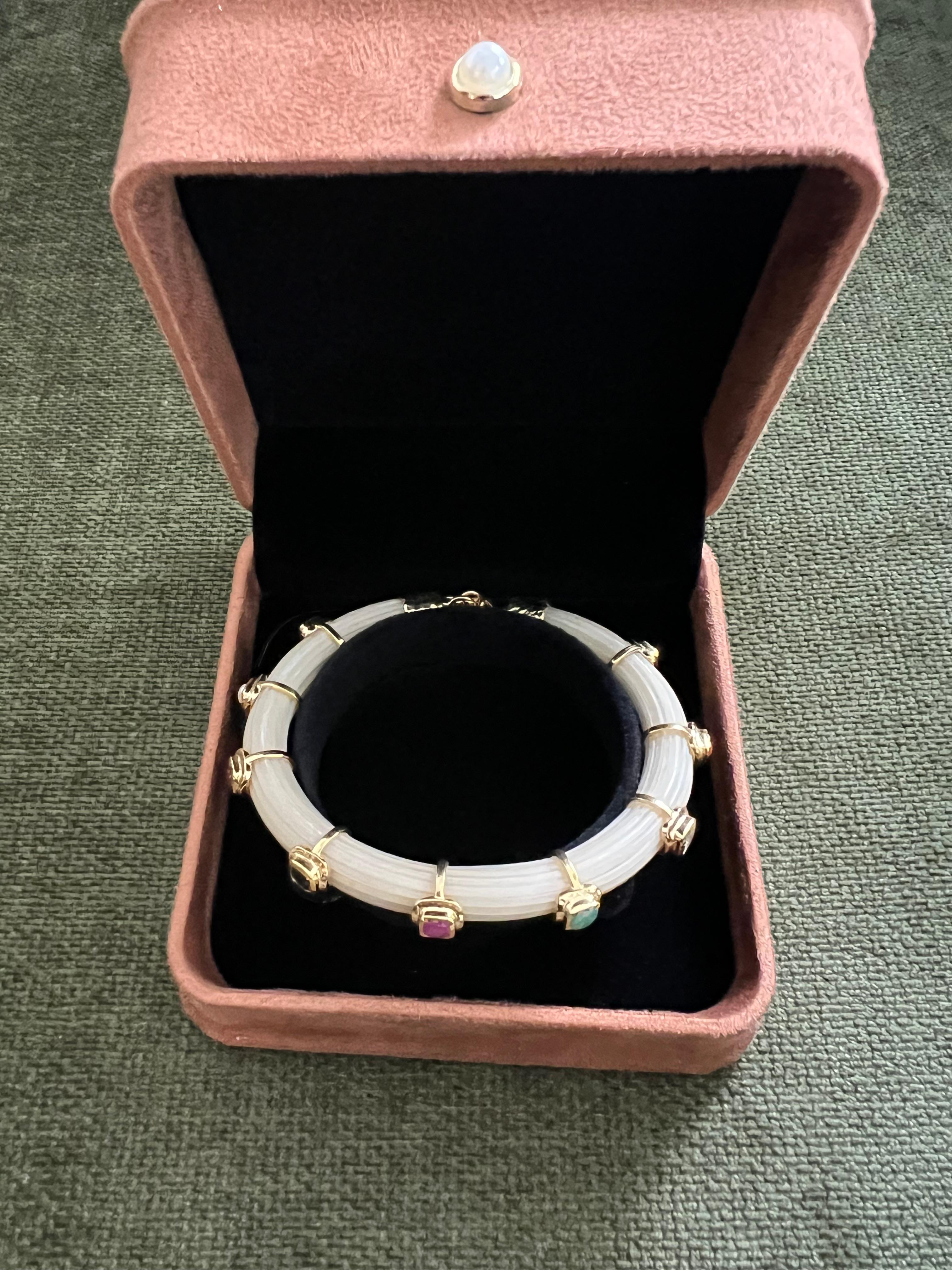 Bochic “Capri” Ruby & Multi Color Sapphire Bangle Set In 18K Gold & Silver For Sale 2