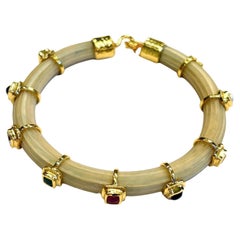 Bochic “Capri” Ruby 
Multi Color Sapphire Bangle Set In 18K Gold 
Silver