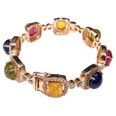 Bochic “Capri” Ruby & Multi Color Sapphire Bangle Set In 18K & Silver