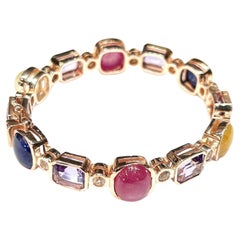 Bochic “Capri” Ruby & Multi Color Sapphire Bangle Set In 18K & Silver