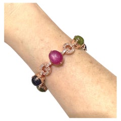 Bochic “Capri” Ruby & Multi Color Sapphire Bracelet Set In 18K Gold & Silver