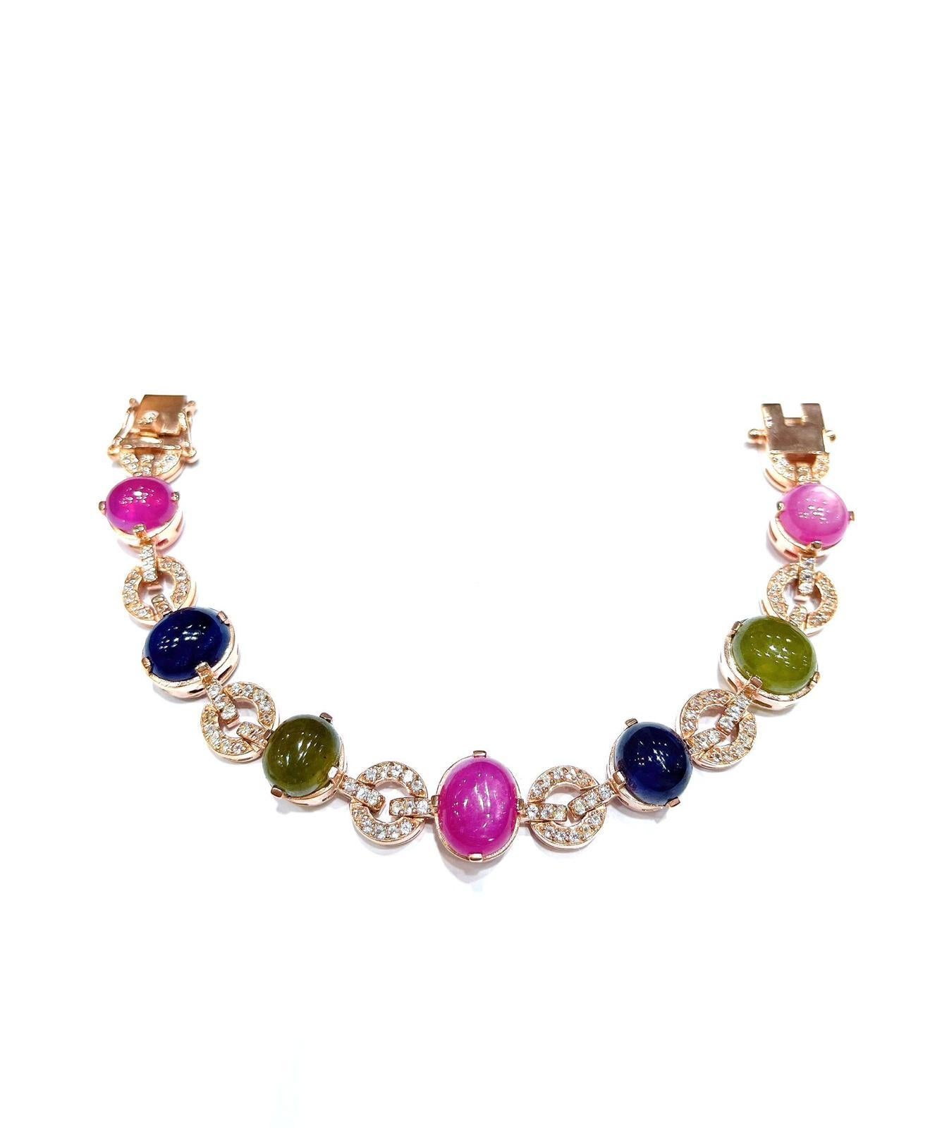 Art Déco Bracciale con rubini e zaffiri multicolore di Bochic 