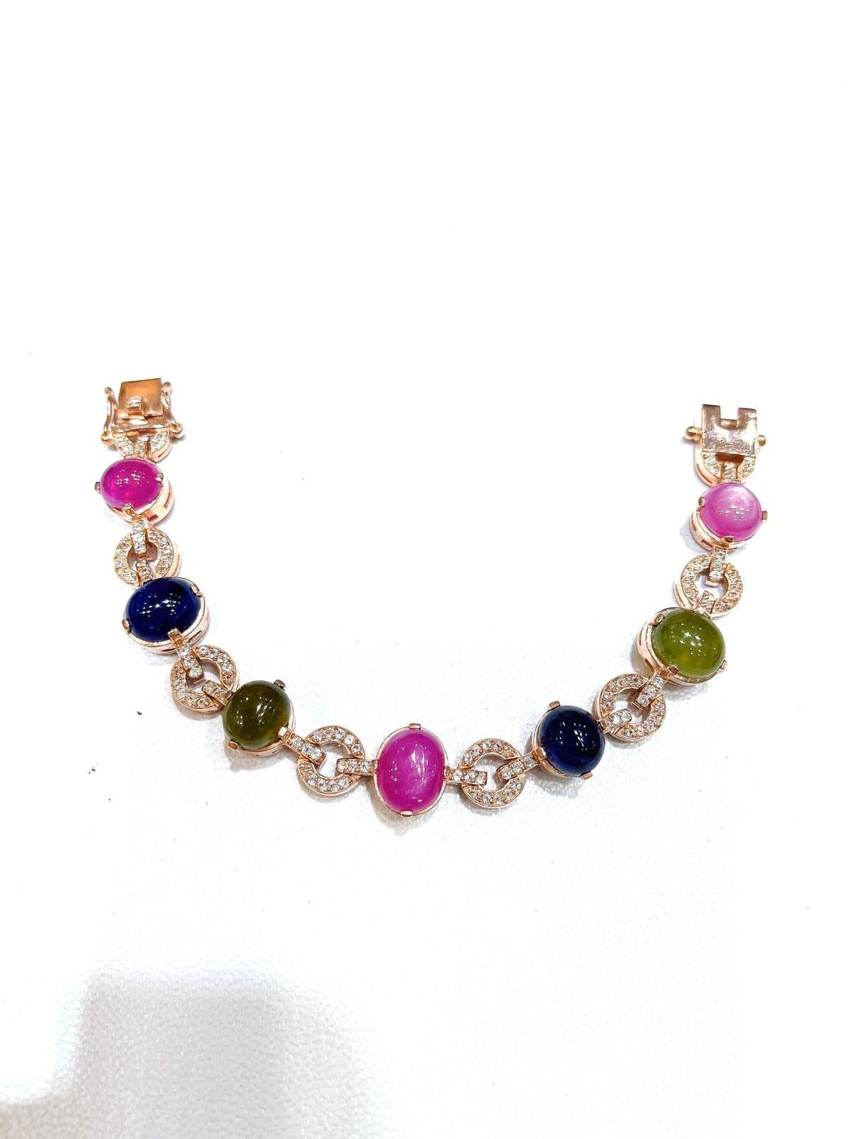 Cabochon Bracciale con rubini e zaffiri multicolore di Bochic 