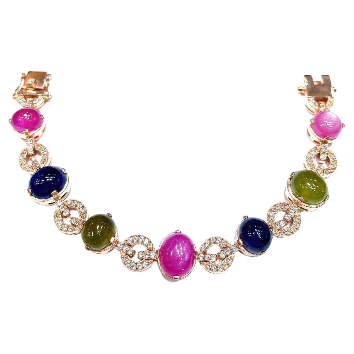 Bochic “Capri” Ruby & Multi Color Sapphire Bracelet Set In 18K & Silver
