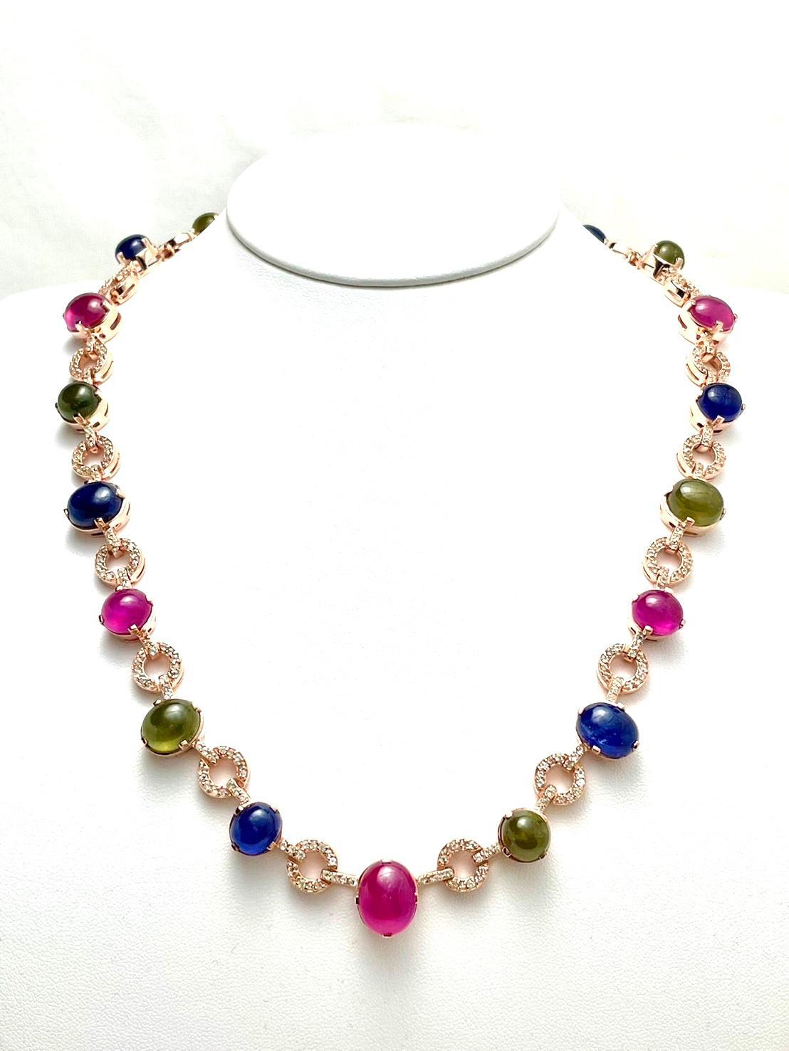 da uomo o donna Collana di rubini e zaffiri multicolore in oro e argento 18 carati di Bochic 