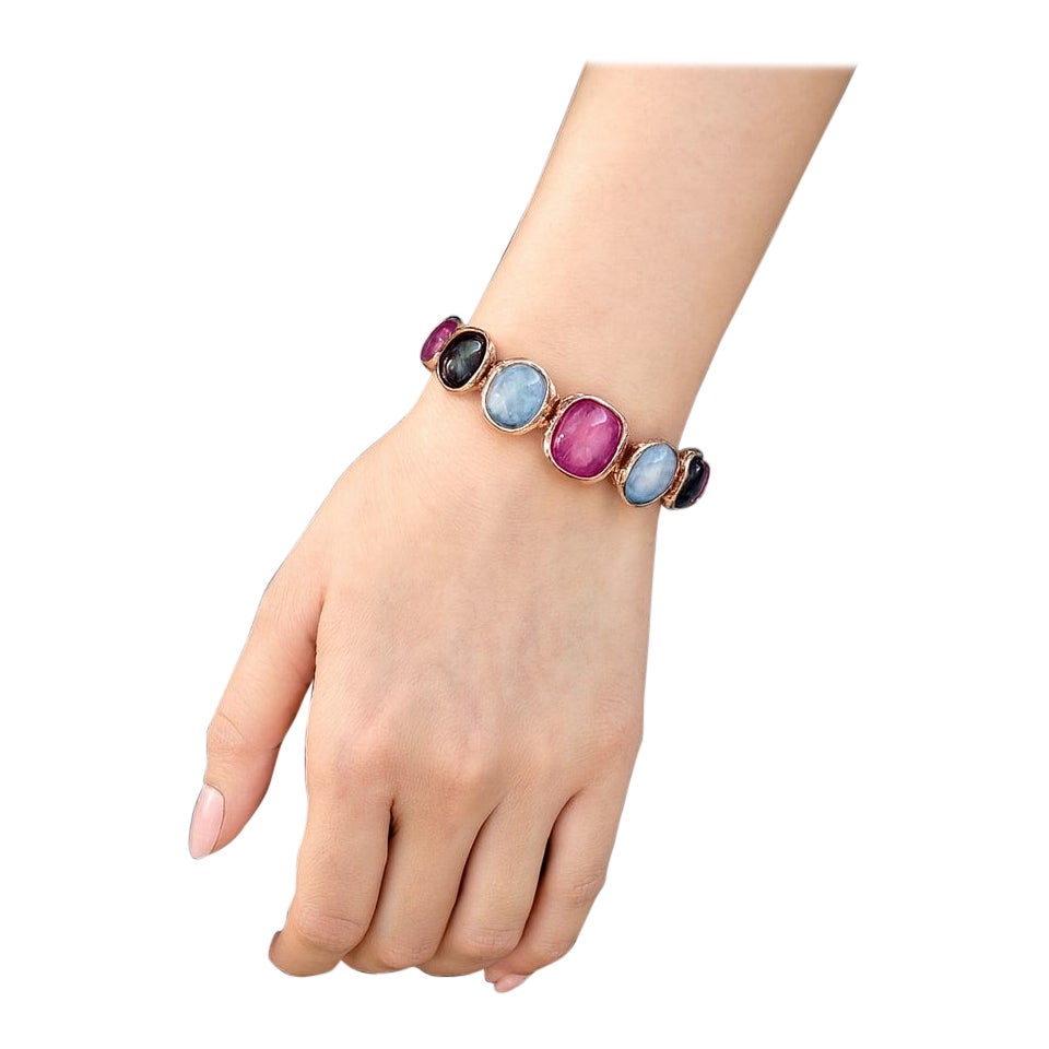Bracciale con rubini e zaffiri multi fantasia e rubini "Capri" di Bochic in oro 18K e Siv