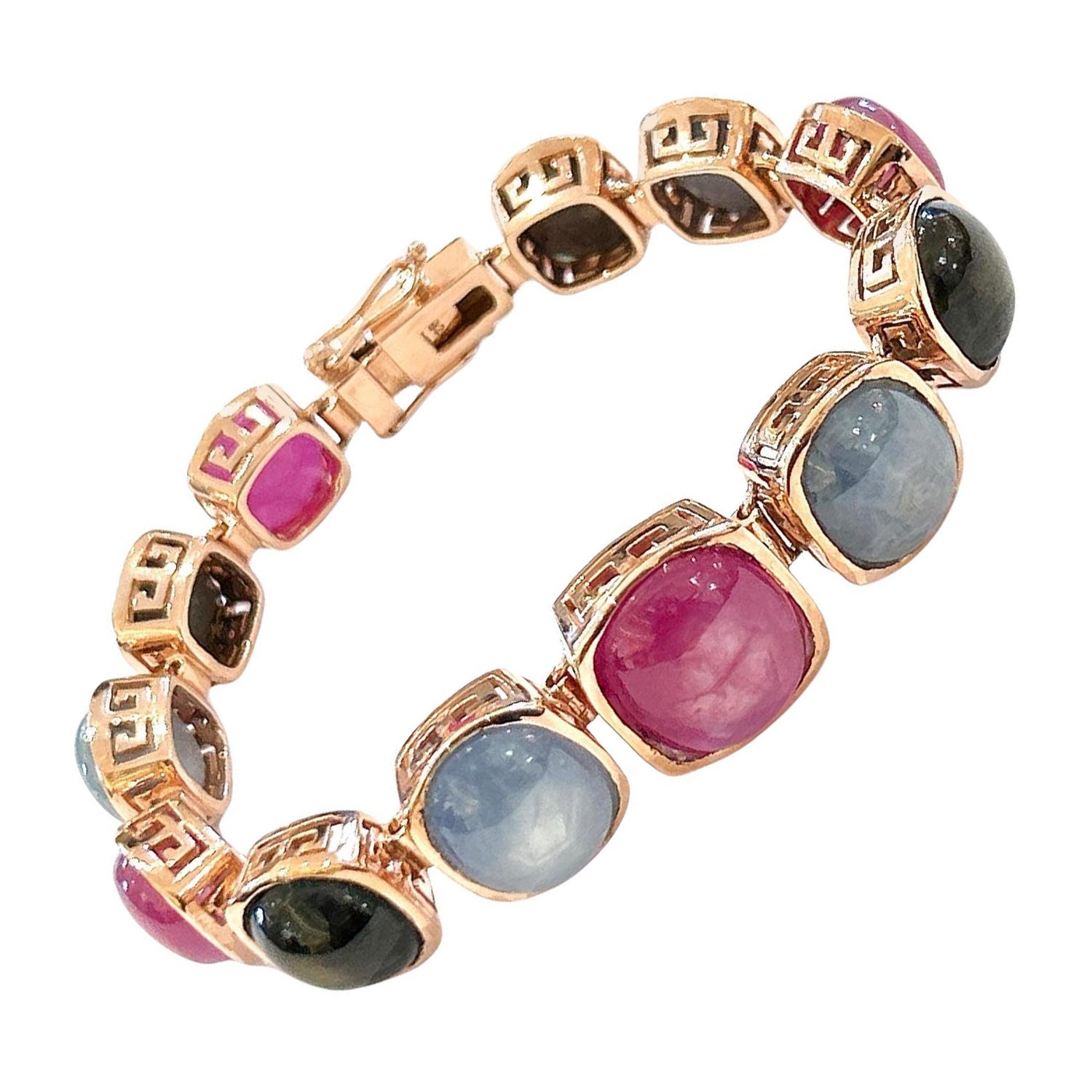 Bracciale con rubini e zaffiri multi fantasia e rubini "Capri" di Bochic in oro 18K e Siv