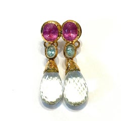 Bochic “Capri” Ruby & Multi Gem Italian Earrings Set 18K Gold&Silver