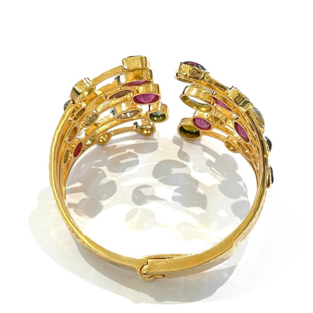 Women's Bochic “Capri” Ruby & Multi Natural Gem Cuff Set In 18K Gold & Silver  For Sale