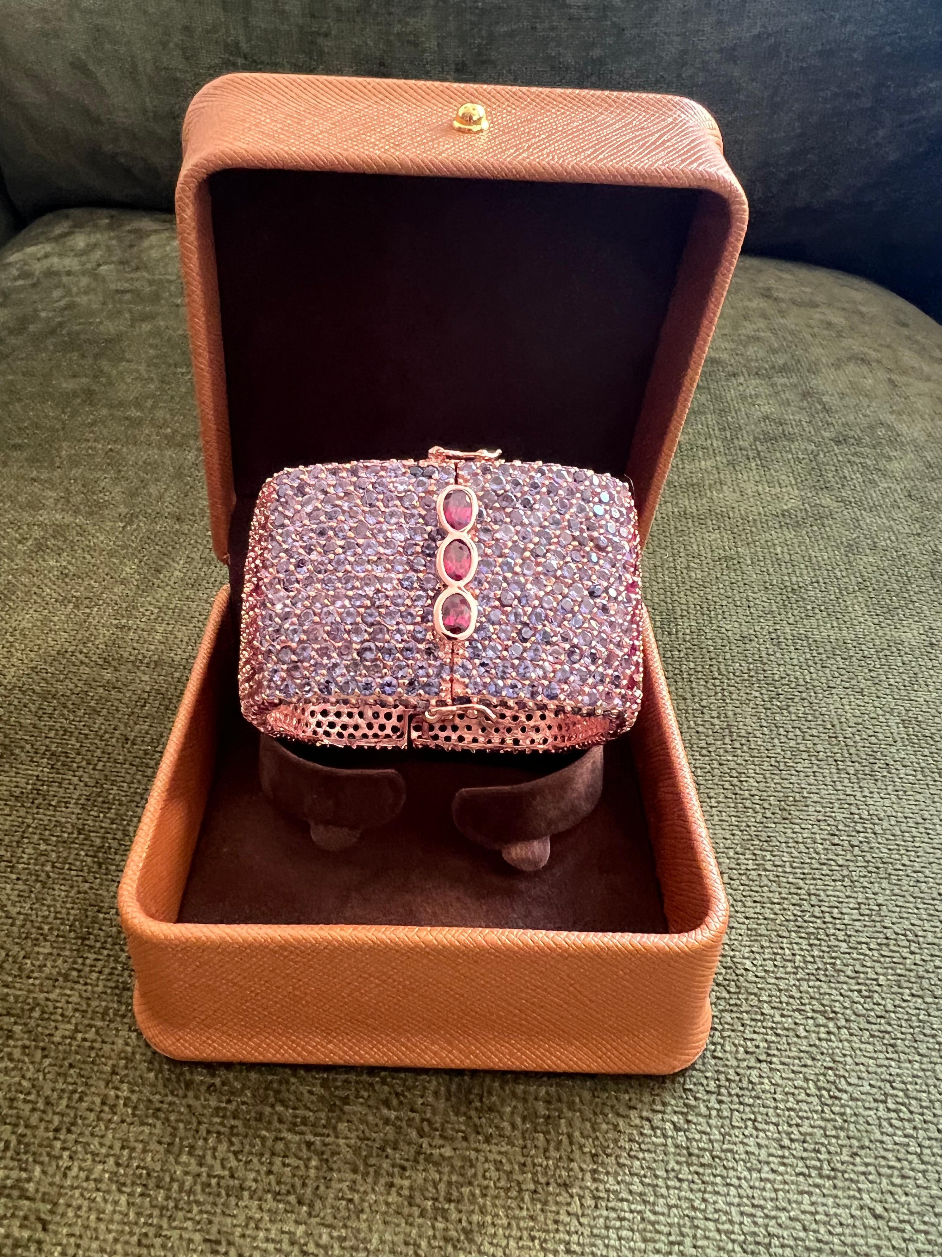Bochic “Capri” Ruby & Multi Purple Amethyst Bangle Set In 18K Gold & Silver For Sale 4