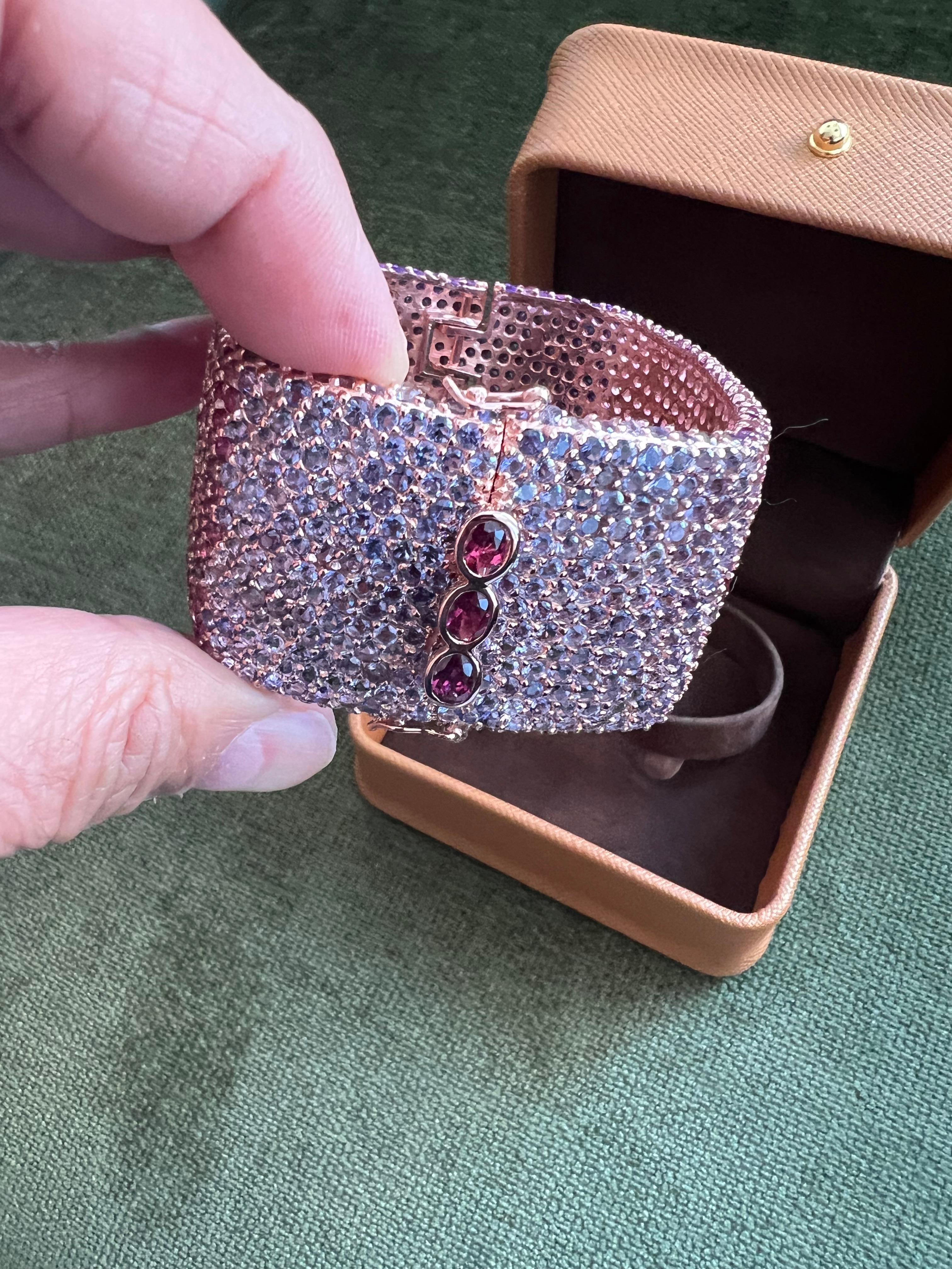 Bochic “Capri” Ruby & Multi Purple Amethyst Bangle Set In 18K Gold & Silver For Sale 5