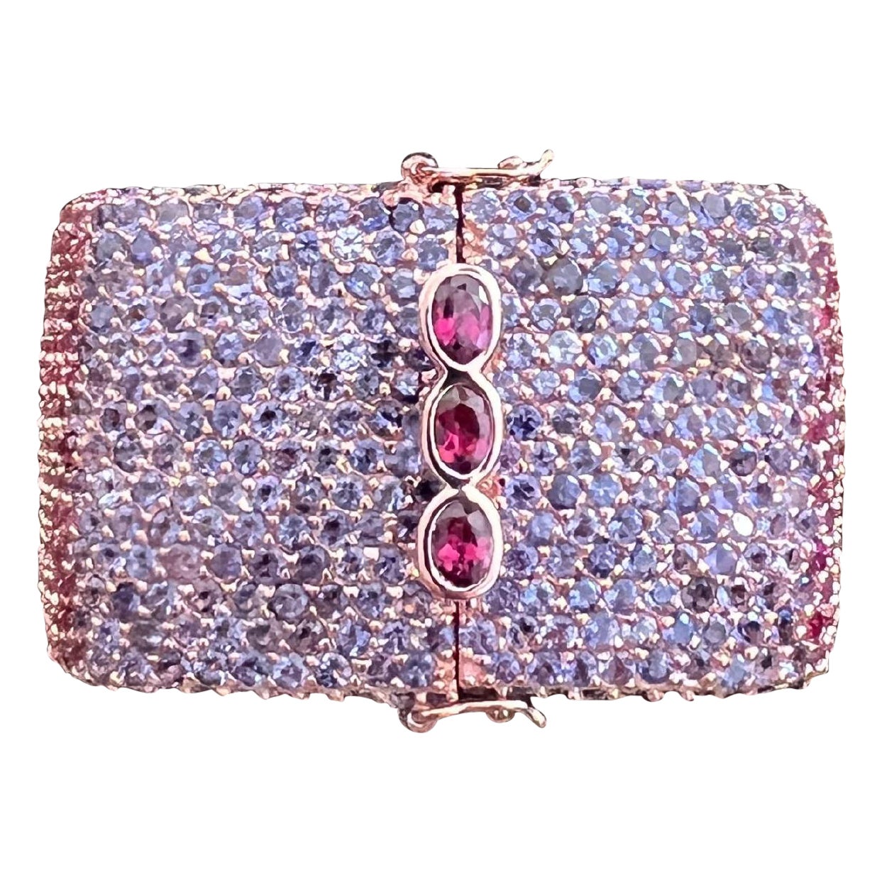 Bochic “Capri” Ruby & Multi Purple Amethyst Bangle Set In 18K Gold & Silver For Sale