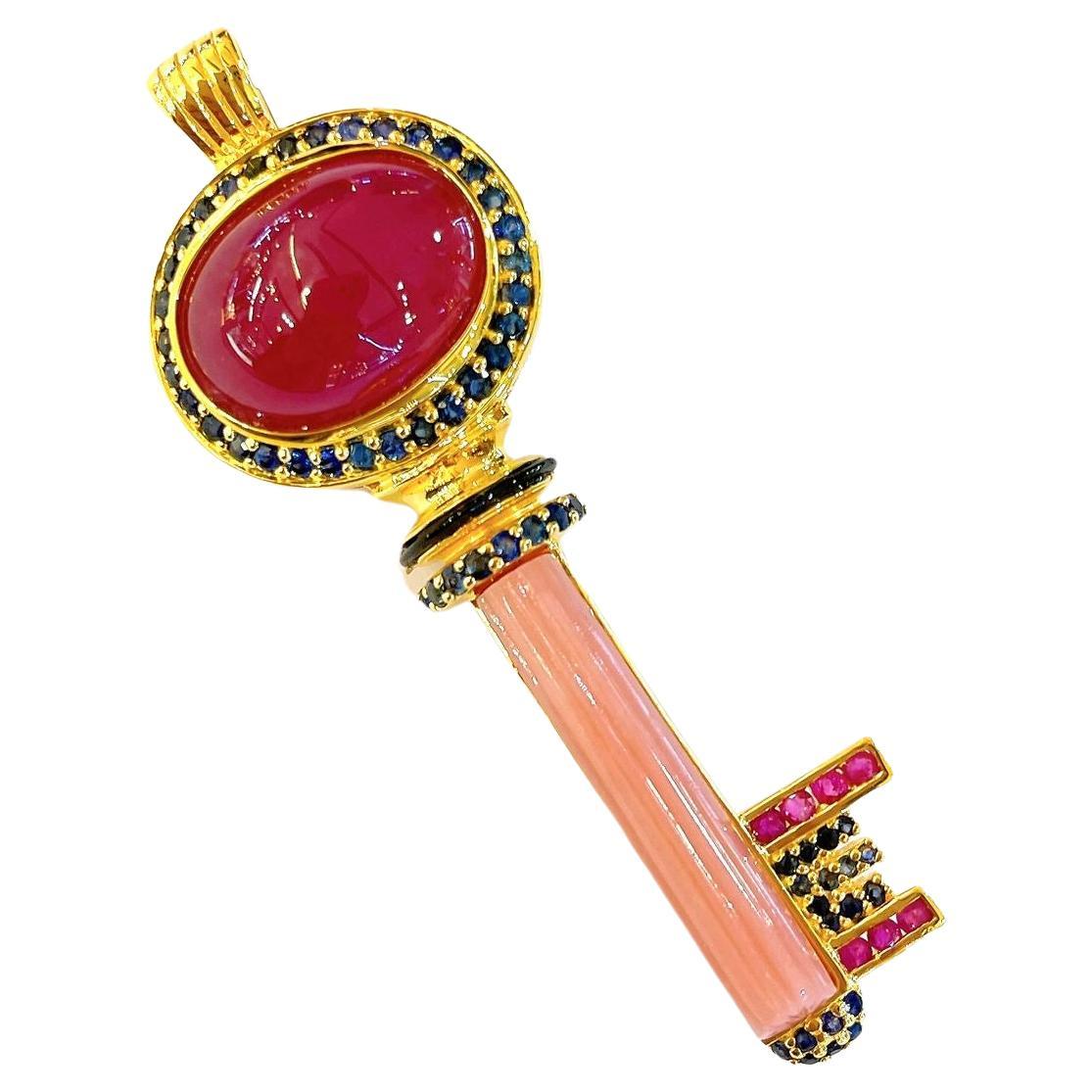 Colgante Bochic "Capri" de rubí, ópalo rosa y amatista en 18 quilates y plata en venta