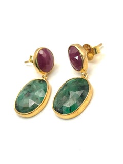 Bochic “Capri” Ruby & Rough Cut Emeralds Set In 18K Gold & Silver