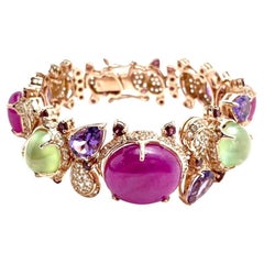 Bochic “Capri” Ruby, Sapphire, Amethyst & Aquamarine Bracelet Set 18K & Silver