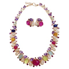 Bochic “Capri” Ruby Sapphire Amethyst Aquamarine & Peridot Necklace and Earrings