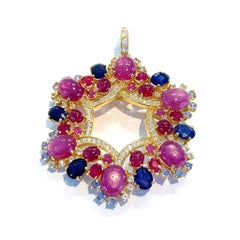 Bochic “Capri” Ruby & Sapphire Brooch/Pendent Set In 18K Gold &Silver