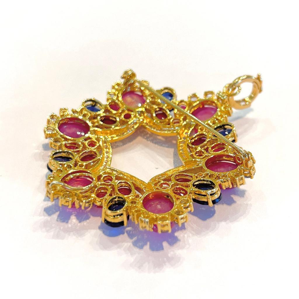  Bochic “Capri” Ruby & Sapphire Brooch/Pendent Set In 18K Gold &Silver  In New Condition In New York, NY