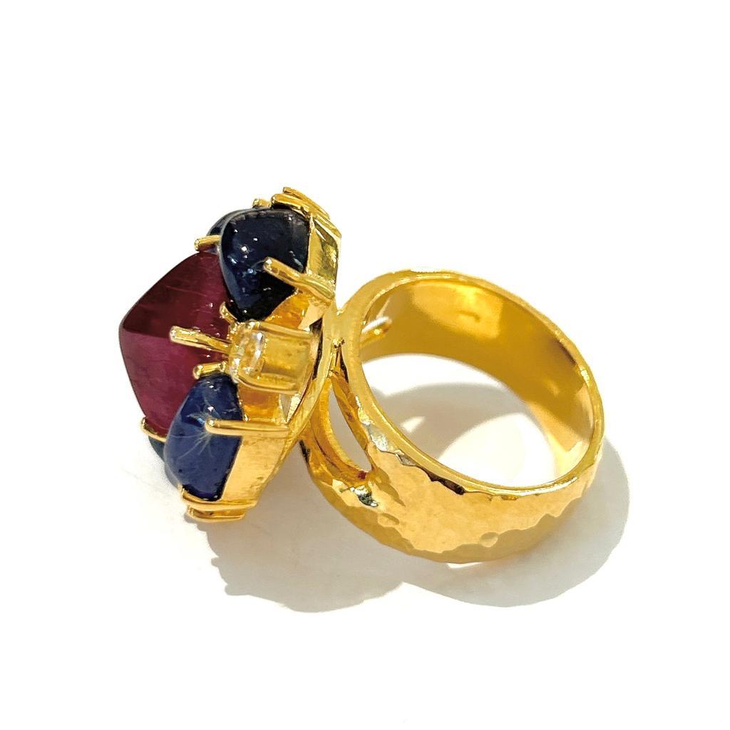 Bochic “Capri” Ruby & Sapphire Cocktail Ring Set In 18K Gold & Silver  For Sale 9
