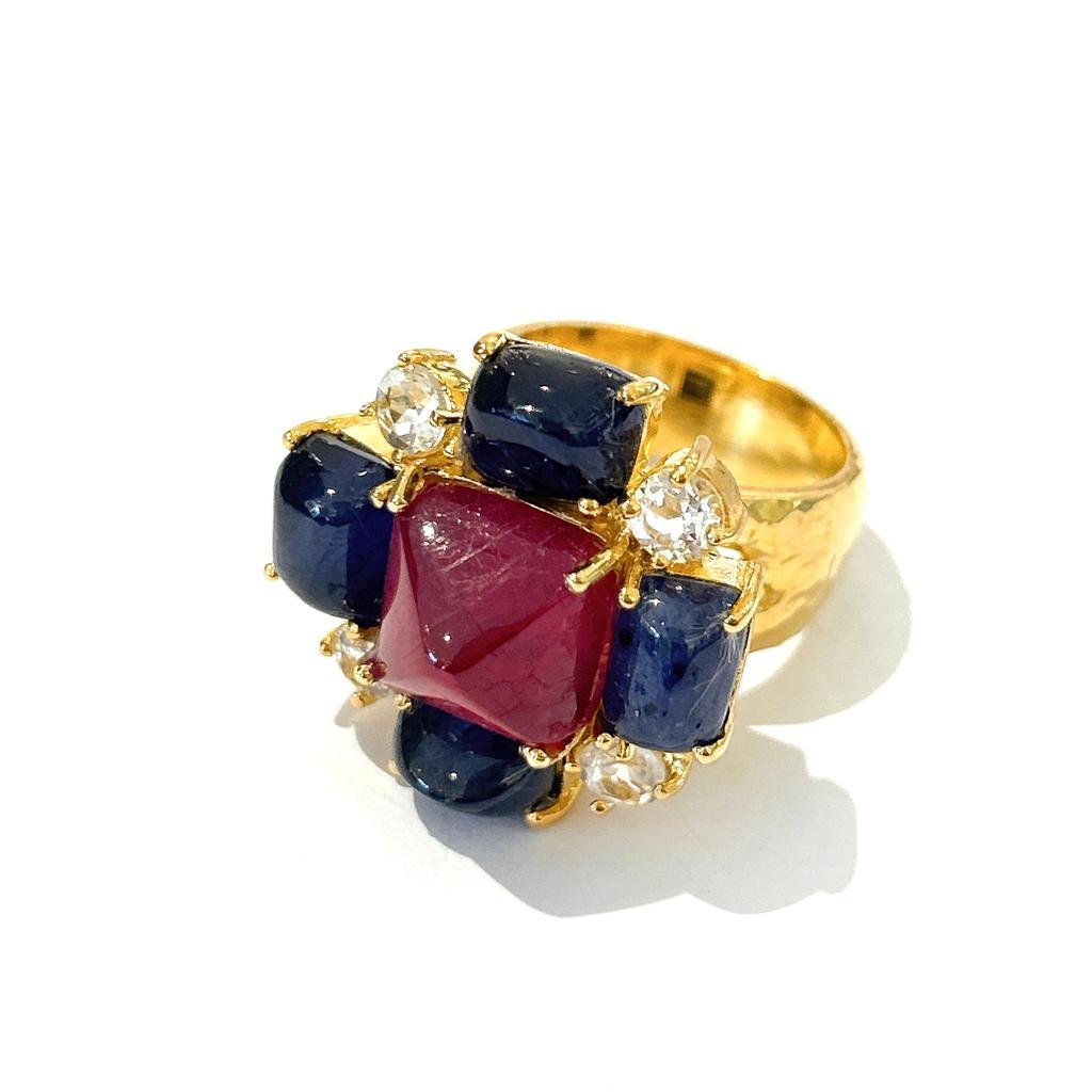 Bochic “Capri” Ruby & Sapphire Cocktail Ring Set In 18K Gold & Silver  For Sale 10