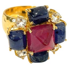 Bochic “Capri” Ruby & Sapphire Cocktail Ring Set In 18K Gold & Silver 