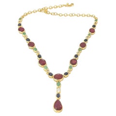Bochic “Capri” Vintage Ruby, Sapphire & Emerald Necklace - 18K Gold & Silver