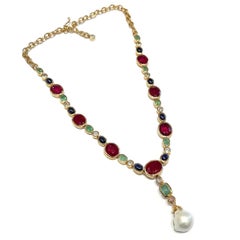 Bochic "Capri" Rubis, saphir, émeraude  Parure de collier en or 18 carats et argent