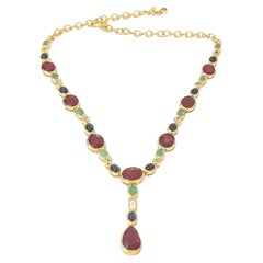 Bochic “Capri” Ruby, Sapphire & Emerald Necklace Set in 18K Gold & Silver 