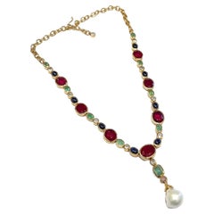 Bochic “Capri” Ruby, Sapphire, Emerald  Necklace Set in 18K Gold & Silver