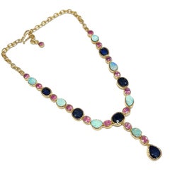 Bochic “Capri” Vintage Ruby, Sapphire, Opal Mix gems Necklace 18K Gold & Silver