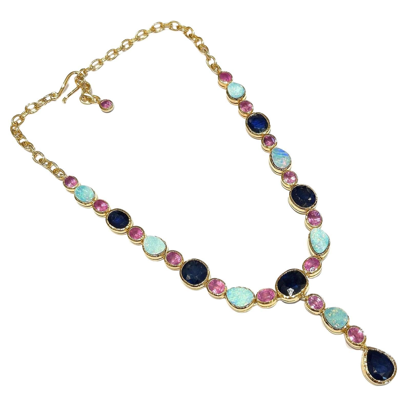 Collar Bochic "Capri" de oro de 18 quilates y plata con mezcla de gemas de rubí, zafiro y ópalo