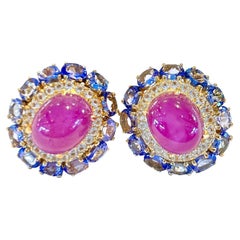 Bochic “Capri” Ruby & Tanzanite Clip on Earrings Set in 22k Gold & Silver