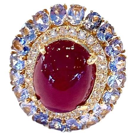 Bochic “Capri” Ruby 
Tanzanite Cocktail Ring Set In 18 K Gold 
Silver