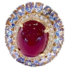 Bochic “Capri” Ruby & Tanzanite Cocktail Ring Set In 18 K Gold & Silver 