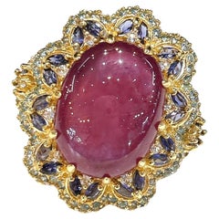 Anillo Bochic "Capri" de rubí, tanzanita, peridoto y topacio azul, oro de 18 quilates y plata