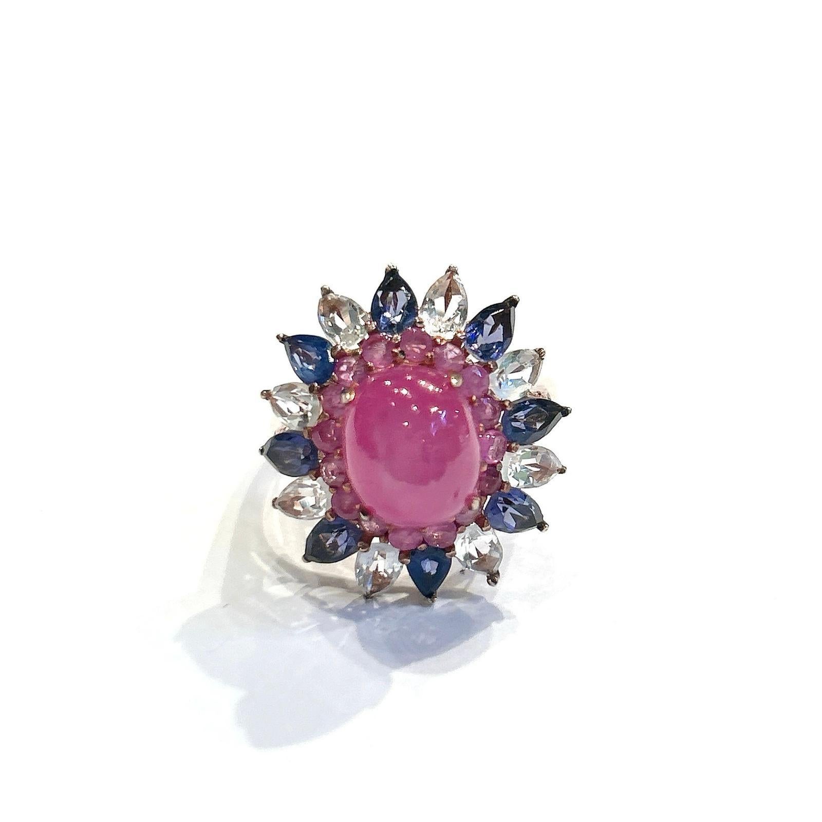 Bochic “Capri” Ruby, Tanzanite & White Topaz Cocktail Ring In 18K Gold & Silver For Sale 5