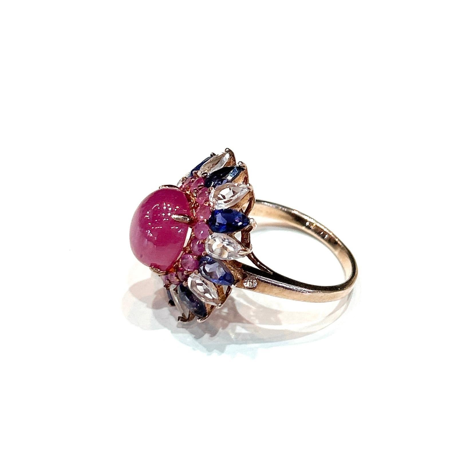 Bochic “Capri” Ruby, Tanzanite & White Topaz Cocktail Ring In 18K Gold & Silver In New Condition For Sale In New York, NY