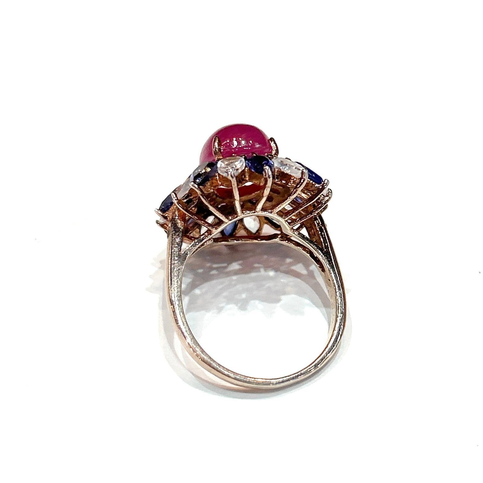 Women's or Men's Bochic “Capri” Ruby, Tanzanite & White Topaz Cocktail Ring In 18K Gold & Silver For Sale