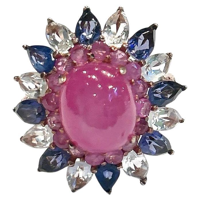 Bague cocktail Bochic Capri en or et argent 18 carats, tanzanite et topaze blanche