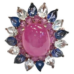 Bague cocktail Bochic Capri en or et argent 18 carats, tanzanite et topaze blanche