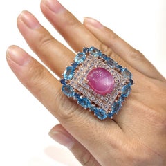 Bochic “Capri” Ruby & Topaz & Blue Topaz Ring Set In 18K Gold & Silver