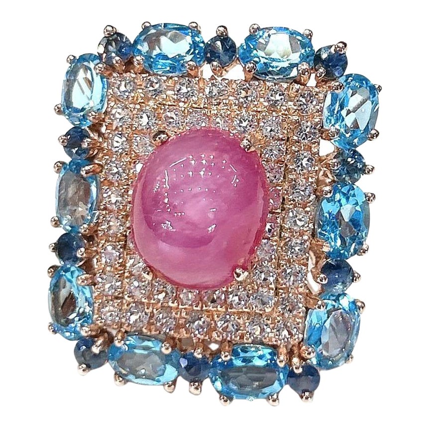 Anello Bochic "Capri" con rubino, topazio e topazio blu in oro e argento 18 carati