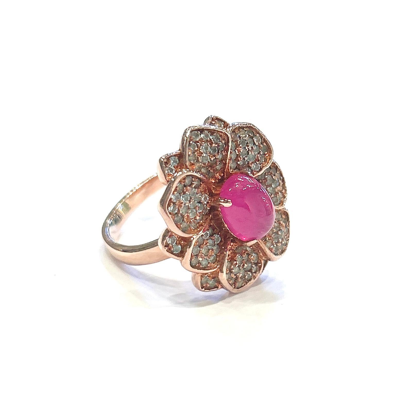 Bochic “Capri” Ruby & Topaz Cocktail Flower Ring Set In 18K Gold & Silver For Sale 5