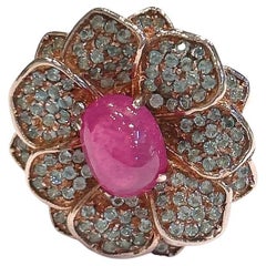 Bochic "Capri" Rubin & Topas Cocktail Blume Ring Set in 18K Gold & Silber