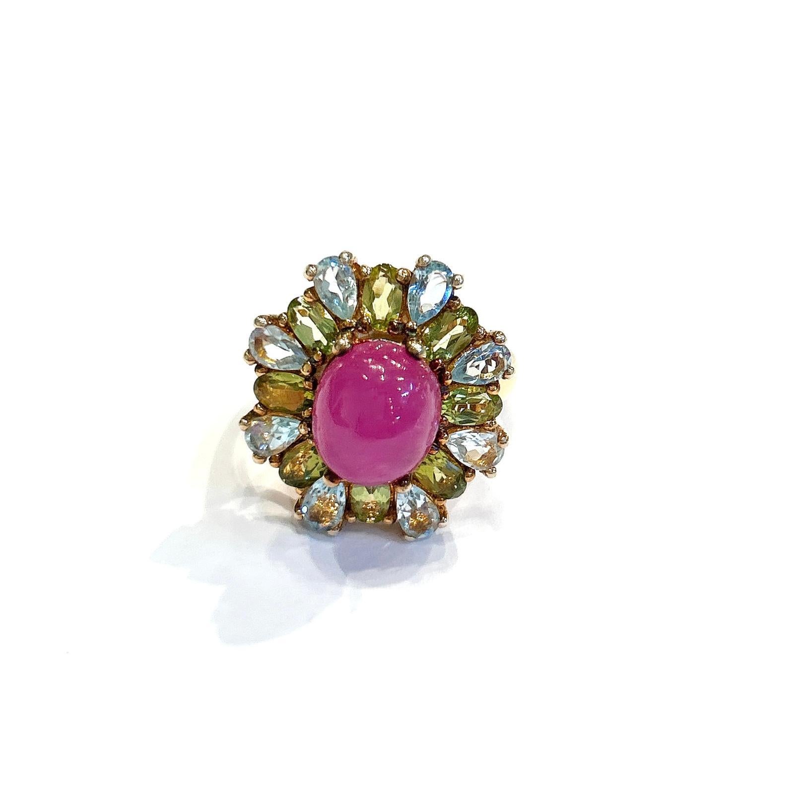 Brilliant Cut Bochic “Capri” Ruby, Topaz & Peridot Cocktail Ring Set 18K Gold & Silver